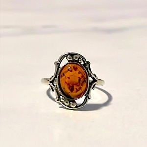 925 Sterling Silver Baltic Amber Ring